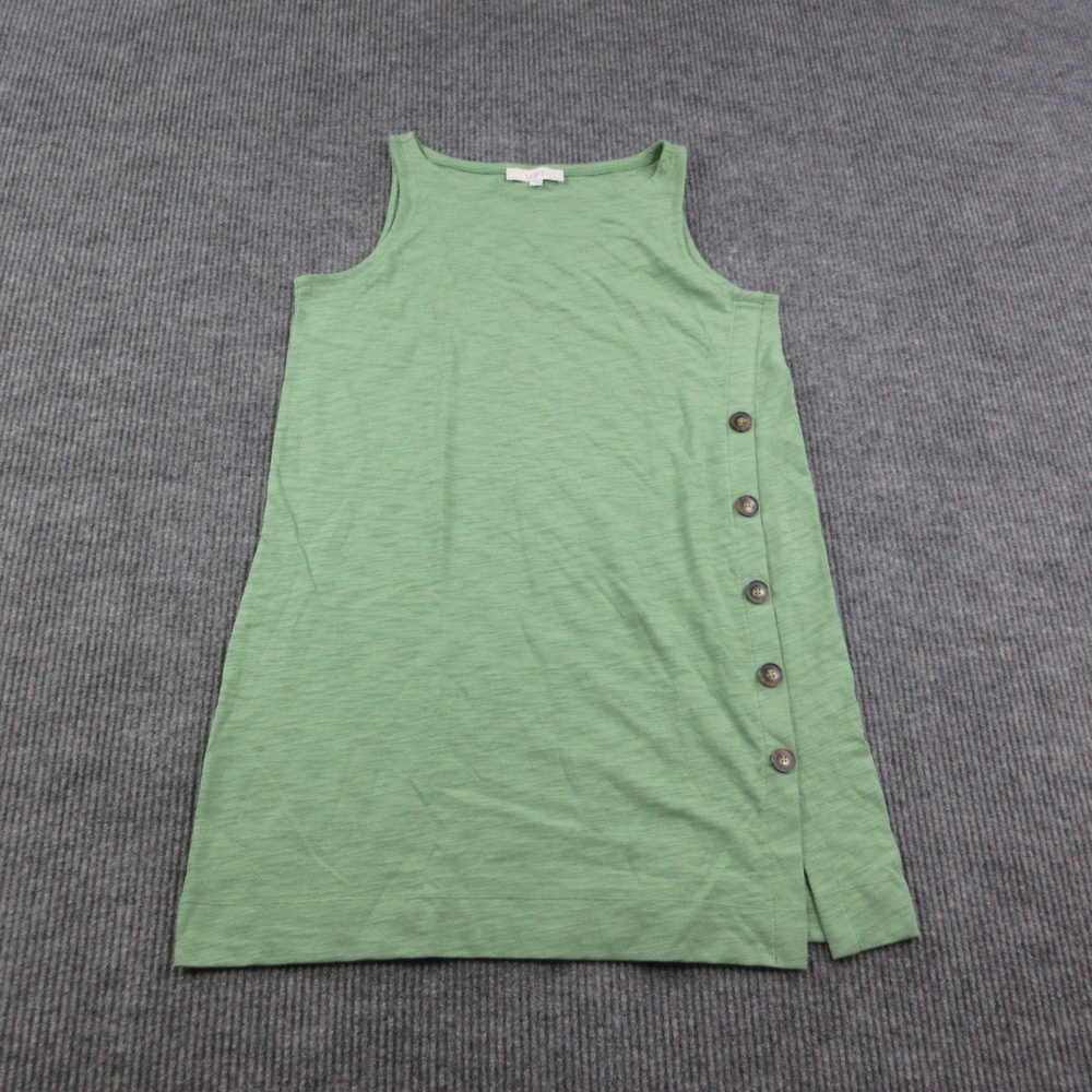 LOFT Tank Dress Womens L Green Sleeveless High Neck Button Side 100% Cotton NWT